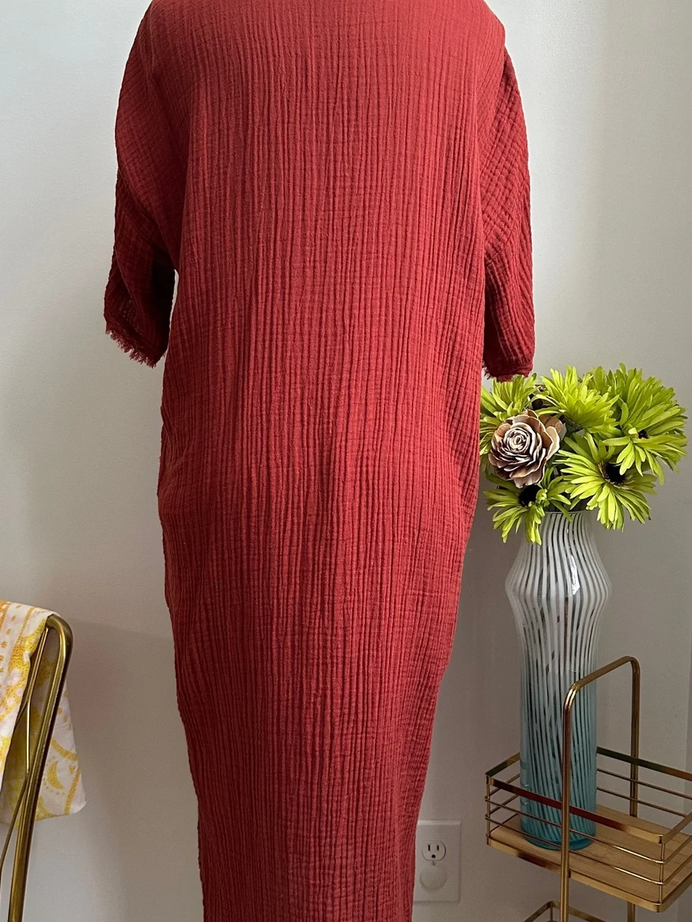 Eileen Fisher Brick Red Crinkle Button-Front Dress - Picture 5 of 11